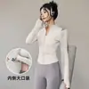 Jaqueta Cardigan Esportiva de Yoga com Zíper de Secagem Rápida Feminina Jaqueta de Corrida Fitness Manga Longa Top Alta Elasticidade Respirável Roupa Esportiva de Treinamento