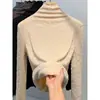 Camiseta Base Jacquard de Encaje Engrosada de Venta Caliente para Otoño e Invierno para Mujer, Top Cálido de Cuello Alto para Otoño e Invierno