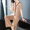 Traje de Seda Helada de Verano para Suegra 40-50 años Mujeres de Mediana Edad Conjunto de Dos Piezas Tejido Pantalones de Pierna Ancha y Top para Mediana Edad y Mayores