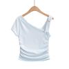Camiseta de manga corta ajustable con un solo hombro para mujer, diseño de verano 2023, top corto ajustado sexy para chica dulce y sexy