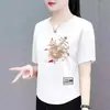 Estoque Excedente de Comércio Exterior Transfronteiriço, Marca Grande, Estilo Antigo, Estilo Chinês, Camiseta de Manga Curta para Mulheres, Caimento Solto, Novo Estilo Chinês, Roupa Externa, Camiseta Básica