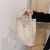 Bolso de lona a cuadros de gran capacidad estilo coreano, bolsa de compras, bolso de hombro para estudiante, mochila escolar, bolso tote retro, bolso de mano de moda