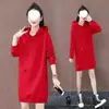 Vestido sudadera de otoño e invierno con terciopelo grueso, talla grande 100 kg, longitud media para mujer, estilo coreano, suéter holgado exterior para mujeres de talla grande