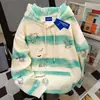 Sudadera con capucha fina y versátil de estampado de gatitos para mujer, Otoño e Invierno, Ins, Marca de moda, Estilo Tie-Dye, Top de contraste
