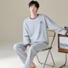 Pijama de algodón puro de manga larga para hombre para primavera y otoño, nuevo estilo 2026, conjunto de ropa de estar de algodón para otoño para hombre, adecuado para usar en exteriores