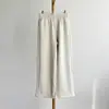 Calça de Lã e Seda Pregueada em SanfonaNova Inverno Feminina de Seda Lã Quente Solta de Pernas Largas Casual Longa