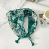 Pañuelo pequeño cuadrado de algodón y lino con borlas de 58 cm Protector de cuello Bufanda suave Pañuelo decorativo para la cabeza Pañuelo floral Retro Pequeño Fresco