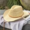 Chapéu de Palha Jazz com Renda Vazada de Aba Larga para Homens e Mulheres Chapéu de Praia para Férias de Verão para Crianças Moda Britânica Versátil