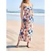 Comercio exterior transfronterizo, nuevo estilo europeo y americano, vestido largo sin tirantes floral, entallado en la cintura, adelgazante, estilo vacacional, vestido largo estampado para mujer