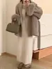 2026 Nueva Bata de Lana de Doble Cara con Cinturón, Abrigo Engrosado, Manga Desmontable de Piel de Zorro para Otoño/Invierno