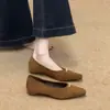 Zapatos de mujer de estilo coreano, de punta cuadrada, poco profundos, modelo de otoño nuevo con hebilla metálica, gamuza, tacón bajo, versátiles para ir al trabajo, zapatos de mujer elegantes y con estilo