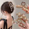 Nuevo Clip de Pinza para Cabello de Tiburón con Perlas de Camelia Estilo Francés de Verano para Mujer Pinza para el Pelo Grande