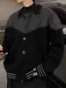 Cárdigan de Punto con Empalme de Color Contrastante para Hombre Otoño e Invierno Retro Americano Cuello Solapa Tejido de Punto Marca de Tendencia Nicho Chaqueta para Pareja