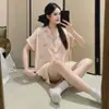 Pijama de Algodón Nube para Mujer, Estilo Verano con Copas en el Pecho, Short de Dibujos Animados Dulces de Manga Corta, Ropa de Casa Holgada para Chica que se Puede Usar Afuera