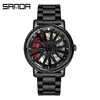 Sanda 1057 Reloj de Cuarzo de Moda y Genial con Cortes Correa de Acero Resistente al Agua Reloj para Hombre Rueda Giratoria Reloj Creativo Personalizado