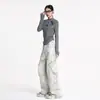 Pantalones Cargo Jiamu Americanos Holgados Silueta Cimitarra Unisex Pantalones Casuales para Hombres y Mujeres Sueltos Pierna Ancha Multibolsillos Plisados