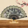 Leque Feminino Vintage Estilo Europeu com Renda e Flor Única, Leque de Orquídea de Verão, Leque Dobrável para Performance de Dança e Fotografia, Em Estoque