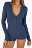 Amazon 2025 Otoño Nuevo Europeo y Americano Mono Ajustado para Mujer Casual Botones Algodón Top Manga Larga Cuello en V