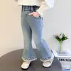 Pantalones Vaqueros de Onda de Perlas Estilo Coreano para Niñas Estilo Primavera/Otoño 2026 Nueva Moda Infantil Pantalones Largos Elegantes para Niña Tendencia