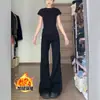 Jeans negros de corte acampanado con forro de polar para mujer, nuevo estilo otoño 2026, de cintura alta, adelgazantes, no ajustados, para figuras petite