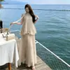 Chaleco sin mangas de nuevo estilo para mujer de principios de primavera, Ropa de abrigo de verano, Conjunto de falda de corte recto, Dobladillo ancho de gasa