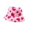 Chapéu de Pescador Pelúcia Coração de Pêssego Moda Novo Estilo Coreano Feminino Outono e Inverno Quente Espesso Flanela Chapéu de Balde