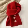 Cachecol Bordado de Pomba Branca Pequena Contendo Lã para Mulheres no Outono e Inverno Estilo Coreano Quente Casual Versátil Prova de Frio Cachecol de Tricô para Estudantes