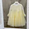 Vestido para Niñas 2025 Otoño Nuevo Estilo Dulce Falda de Malla Pequeño Aroma Falda Empalmada Vestido con Lazo