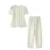 Ropa Europea y Americana Transfronteriza para Mujer Aliexpress Más Vendido Conjunto de Top y Pantalones con Decoración de Botones