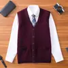[Descuento de Outlet] Chaleco 100% Lana Pura para Hombre, Chaleco Cardigan, Chaleco de Lana con Cuello en V para Personas de Mediana Edad y Mayores