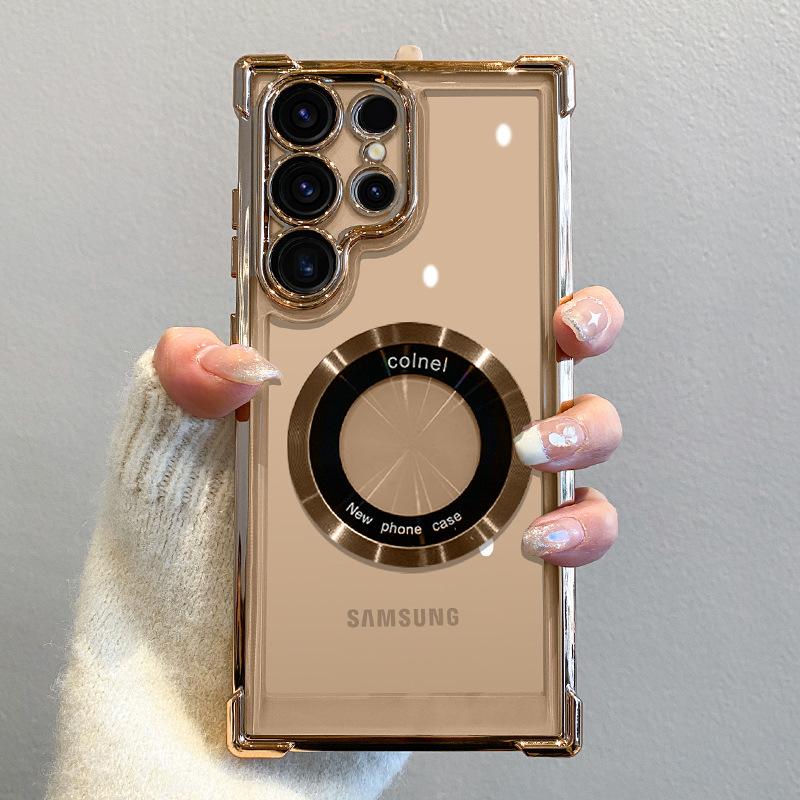 SKU-03-金色-四角气囊防摔-带镜头膜-镂空磁吸