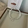 Pulsera de Plata de Ley Push-Pull Sólida con Flores y Mariposa de Brocado, Pulsera de Lujo Ligero Versátil Hecha a Mano para Mujer
