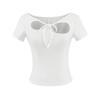 Americano Sexy Sexy Top de Manga Curta com Decote Redondo Verão 2025 Recorte no Peito Cadarço Slim Slim Ombro Direito Camiseta