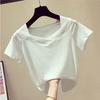 2024 Diseño Nicho Cuello en V Tops de Cintura Alta Camisetas para Mujer Verano Versátil Elegante Slim Color Puro Manga Corta