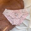 Lindo Ropa Interior de Niña Japonesa para Mujer Sujetador Dulce con Lazo sin Aros Estampado de Gato Pecho Pequeño Sujetador Push-up
