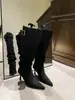 Primer Encuentro Temporada Estilo Europeo y Americano Punta Fina Tacón Alto Sexy Plisado Botas Hasta la Rodilla Otoño e Invierno Hebilla de Cinturón Gamuza Elegante Botas que Aumentan la Altura