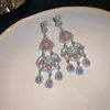 Brincos de Agulha Prata com Diamantes e Pérolas, Padrão Vazado, Franjas de Gota d'Água, Brincos Vintage Estilo Corte, Sensação de Luxo Leve e Alto Padrão