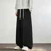 Calça de moletom reta com cós color block de caimento pesado, masculina e feminina, outono novo, solta, roxa, de malha, casual, esportiva, longa