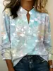 2026 Amazon transfronterizo europeo y americano para mujer otoño casual manga larga estampado cuello en V holgado top camisa
