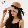 Sombrero de Pescador de Paja con Protección Solar de Verano para Mujer, Stock Listo de Fábrica, Sombrero de Cubo con Visera de Lazo, Circunferencia de Cabeza Grande, Sombrero de Cubo de Paja de Papel