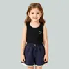 Conjunto de Ropa de Algodón para Niñas: Conjunto de Dos Piezas de Chaleco y Shorts para Niños, Ropa de Bebé, Ropa de Verano para Niñas, Clase A, Exclusivamente para Ventas Transfronterizas