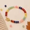 Pulseira Colorida de Pedras Naturais e Contas para Mulheres com Fecho Redondo, Estilo Artístico Vintage, Acessório para Presente de Celebração de Aniversário