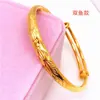 Pulsera doble push-pull de 6 piezas al por mayor, pulsera lisa de imitación dorada, pulsera étnica de latón chapado en oro para mujer