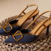 Sandalias de tacón alto de mezclilla con punta puntiaguda de estilo francés para mujer, de verano, 2024