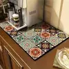 Alfombrilla de Drenaje para Cocina Cuadrada Retro de Baldosas de Venta Caliente Transfronteriza Alfombrilla Absorbente de Agua Antideslizante de Diatomeas Alfombrilla de Escritorio Aislante de Calor Antideslizante