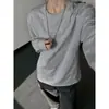 2026 Novo Modelo Roxo Ameixa Escuro 230g Algodão Canelado Pesado Manga Longa Camiseta para Homens, Tamanho Grande, Camiseta de Manga Longa Tendência