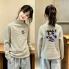 Ropa Interior Base de Cuello Medio Alto para Niñas Estilo Nuevo 2026 Ropa Interior para Niños Medianos y Grandes Forro Polar de Doble Cara Ropa de Otoño e Invierno Camiseta Top Rayado