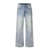 K5632 Vaqueros Casuales Unisex Estilo Americano High Street Vintage Lavados con Diseño Pulverizado a Mano para Hombre Ligeramente Acampanados