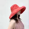 Sombrero de Pescador de Ala Ancha para Mujer Verano Exterior Sombrilla y Sombrero de Protección Solar Estilo K Versátil Plegable Sombrero de Sol Rojo de Red Sombrero Cubeta