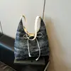 Bolsa de Axila Jeans Estilo Coreano Feminina 2026 Nova Moda Primavera Verão Bolsa Tote Estilo Acadêmico Bolsa de Ombro Único Grande Capacidade